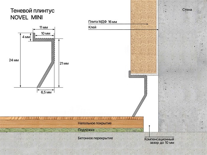 Плинтус алюминиевый теневой Laconistiq Novel mini Черный муар 36-31-300 3000×24×11
