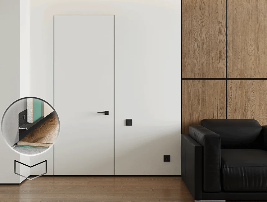 Плинтус алюминиевый теневой с подсветкой Laconistiq Light Doors Черный 38-11-300 3000×36×15,5 фото в интерьере