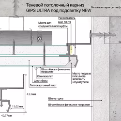 Профиль алюминиевый теневой с подсветкой Laconistiq Gips Ultra RAL9016 Белый муар 54-32-300 3000×37×42,5