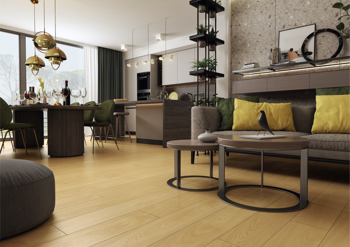 Ламинат Kronopol Аурум Сефора Дуб Маккиато Machiatto Oak D40464 1380×191×10 фото в интерьере