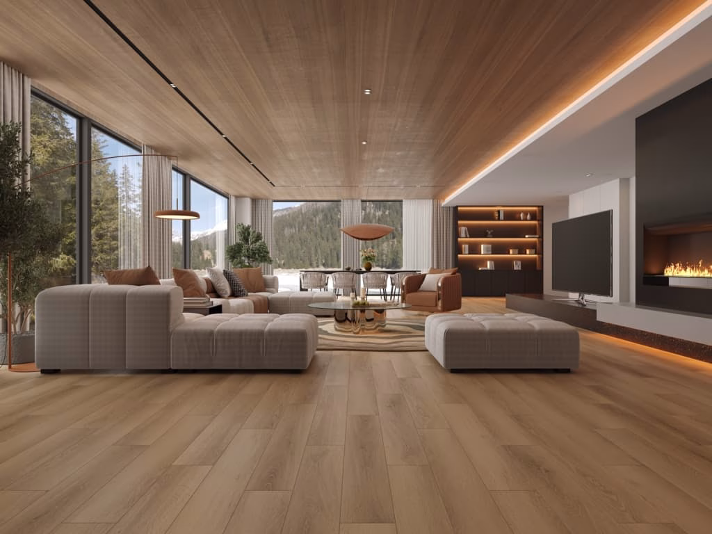 Кварцвиниловый SPC ламинат Alpine Floor Титан 8 Тритон ECO 27-8-R 1220×183×8 фото в интерьере