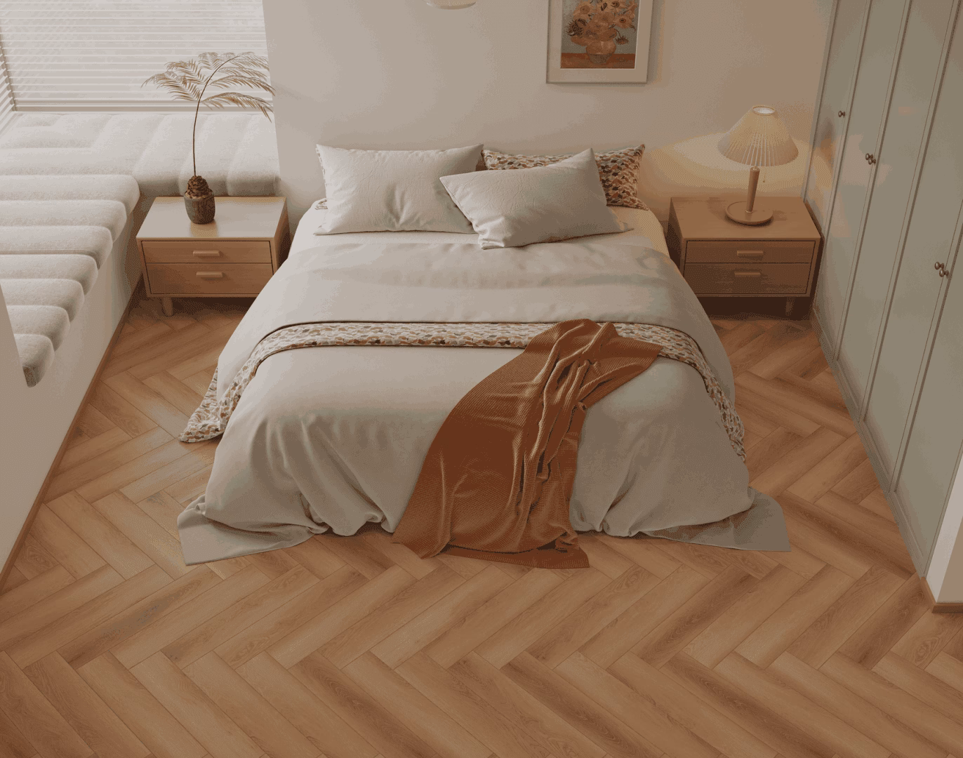 Кварцвиниловый SPC ламинат Alpine Floor Титан Паркет Тантал ECO 29-10-R венгерская елка 600×125×6 фото в интерьере