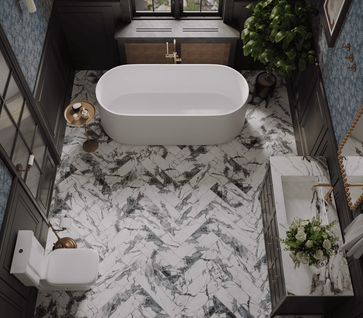 Кварцвиниловый SPC ламинат Alpine Floor Адамант Паркет Берг ECO 31-7-R венгерская елка 600×125×5 фото в интерьере