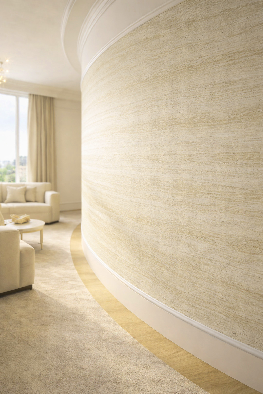 Гибкий камень Alpine Walls Гибкая керамика Travertino Crema MTR-013PW 1200×600×4 фото в интерьере