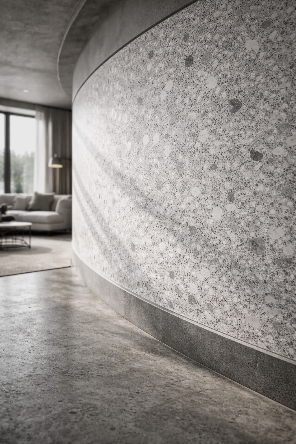 Гибкий камень Alpine Walls Гибкая керамика Terrazzo Milano MTR-017PW 1200×600×4 фото в интерьере