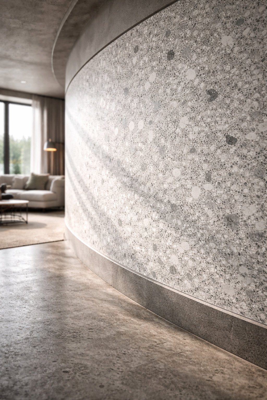 Гибкий камень Alpine Walls Гибкая керамика Terrazzo Milano MTR-017PW 1200×600×4 фото в интерьере