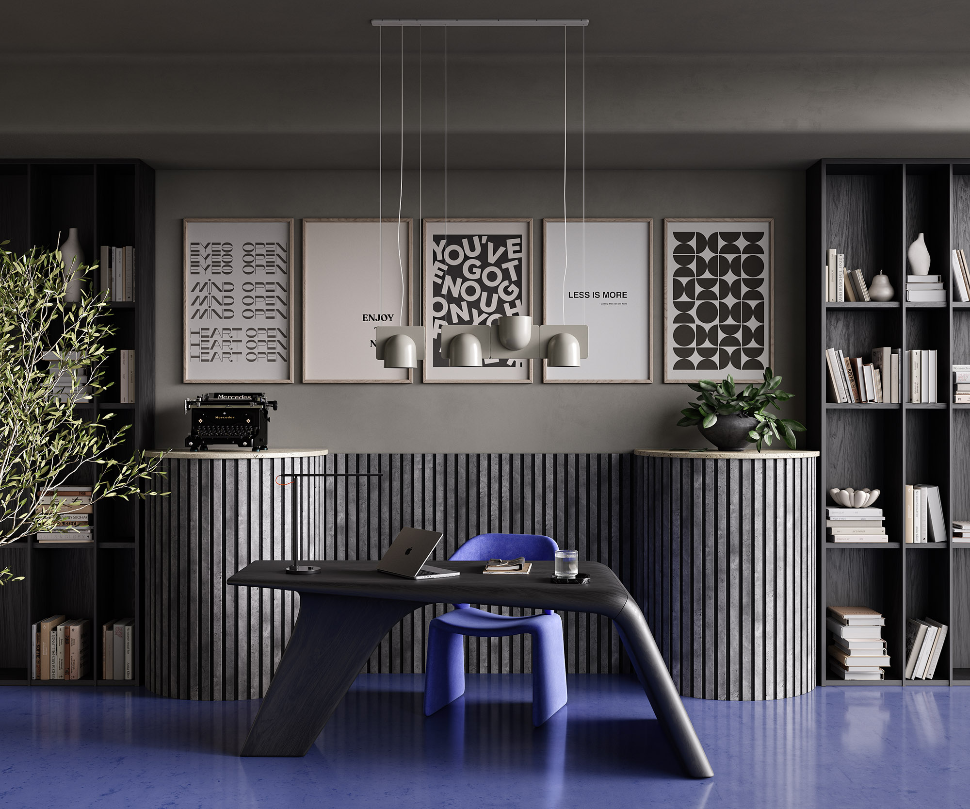 МДФ стеновая панель акустическая Artiva Flex Бетон AFL020 черный войлок гибкая 1200×600×6 фото в интерьере
