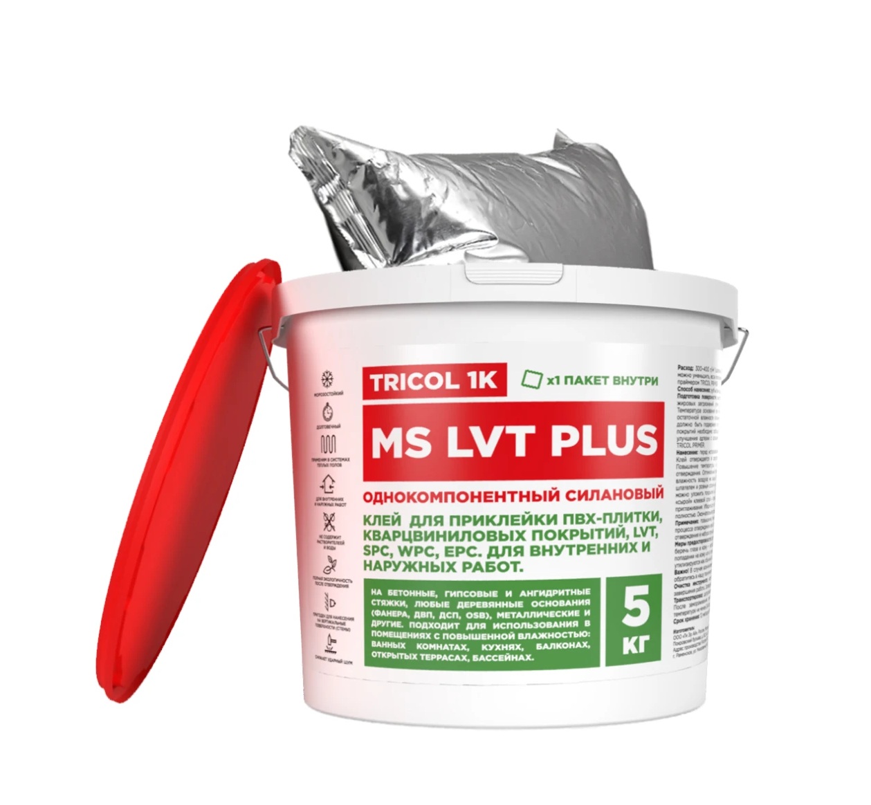 Клей для винилового пола Tricol 1K MS LVT Plus MS-полимерный 15 кг