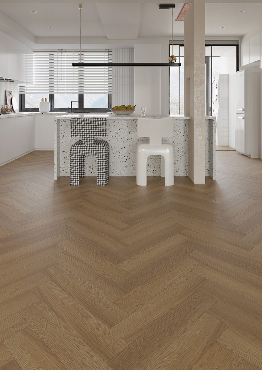 Ламинат My Step Herringbone 8 Рома MS7308 венгерская елка 600×100×8 фото в интерьере