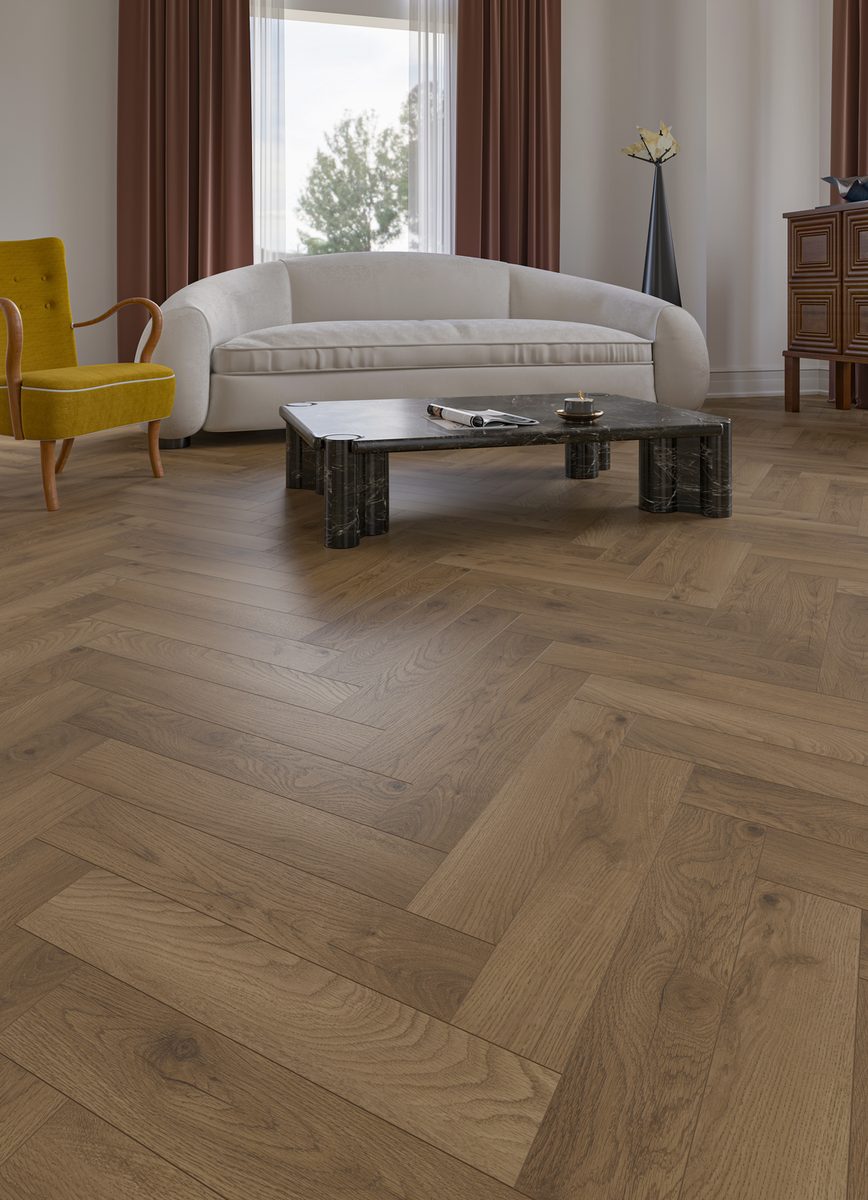 Ламинат My Step Herringbone 8 Асти MS7408 венгерская елка 600×100×8 фото в интерьере