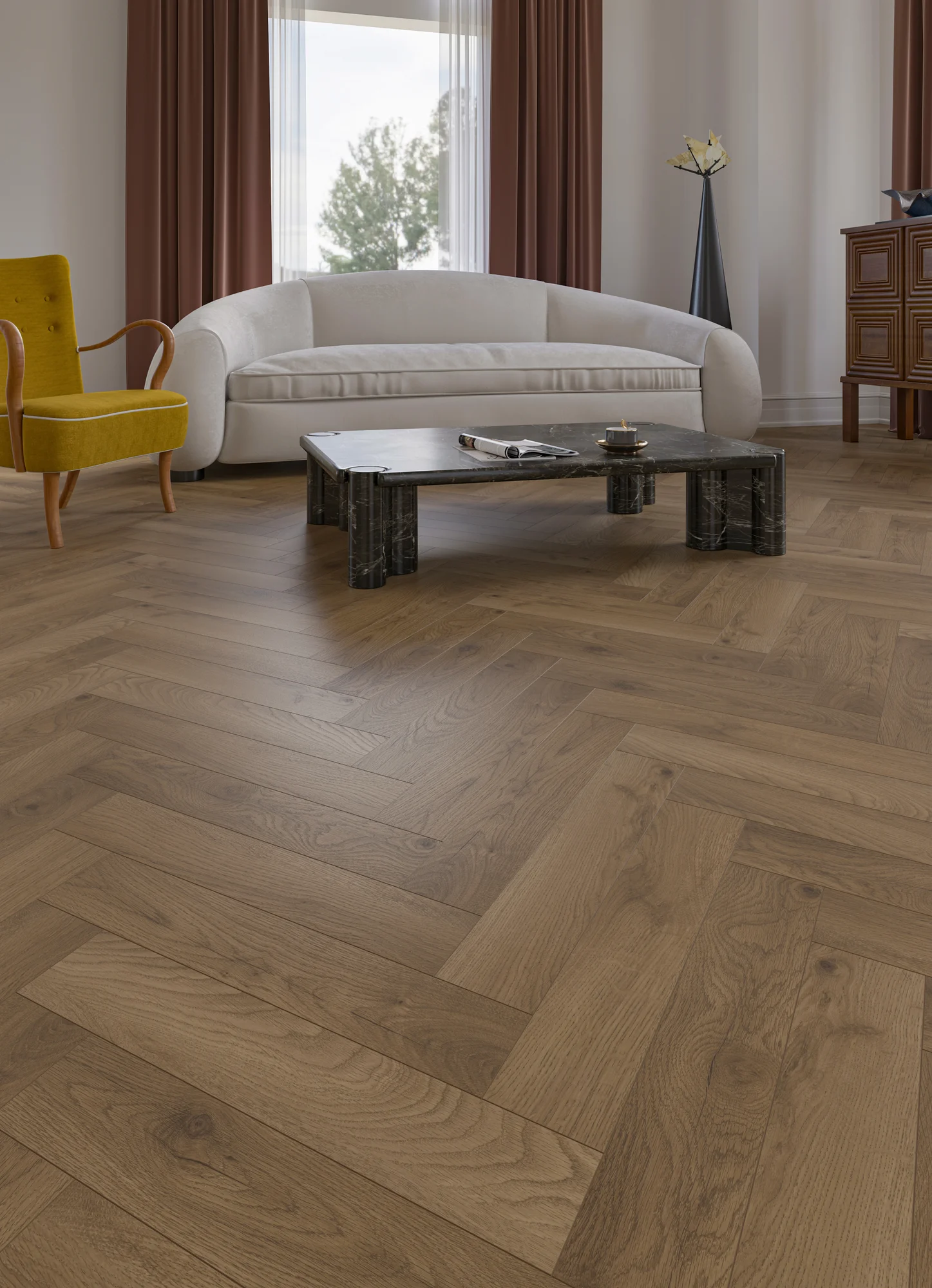 Ламинат My Step Herringbone 8 Асти MS7408 венгерская елка 600×100×8 фото в интерьере