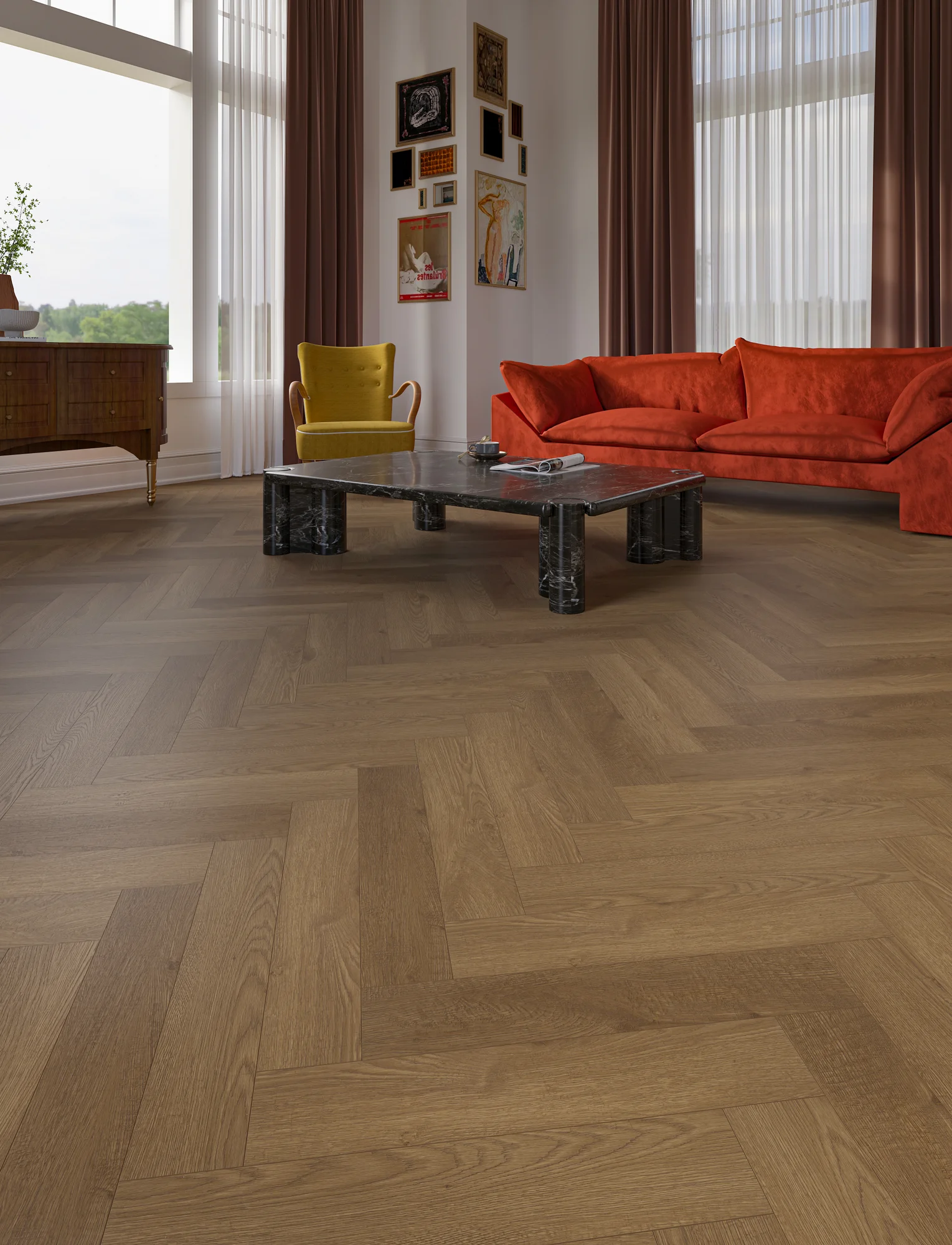 Ламинат My Step Herringbone 12 Соул MS6712 венгерская елка 605×110×12 фото в интерьере
