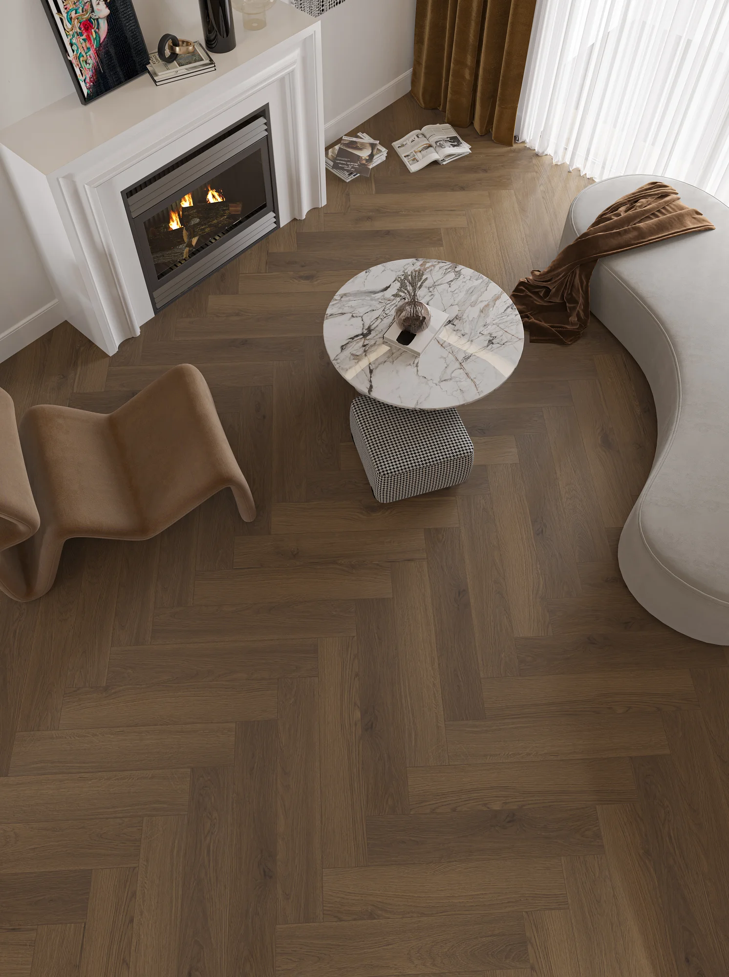 Ламинат My Step Herringbone 12 Руна MS6812 венгерская елка 605×110×12 фото в интерьере