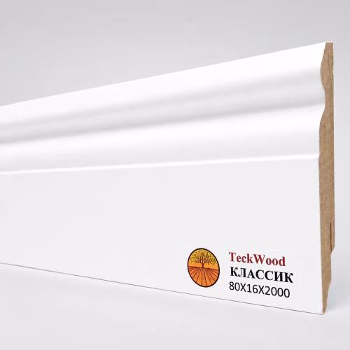 Плинтус МДФ ламинированный TeckWood белый Классик матовый 2000×80×16