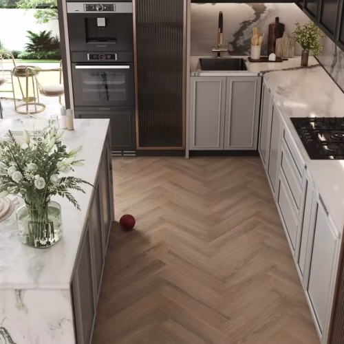 Кварцвиниловый SPC ламинат My Step Стоун Херрингбон Stone Herringbone Дуб Бромо MS8418 венгерская елка 564×141×8