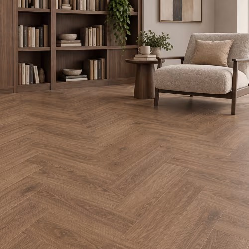 Кварцвиниловый SPC ламинат My Step Стоун Херрингбон Stone Herringbone Дуб Немо MS9318 венгерская елка 564×141×8