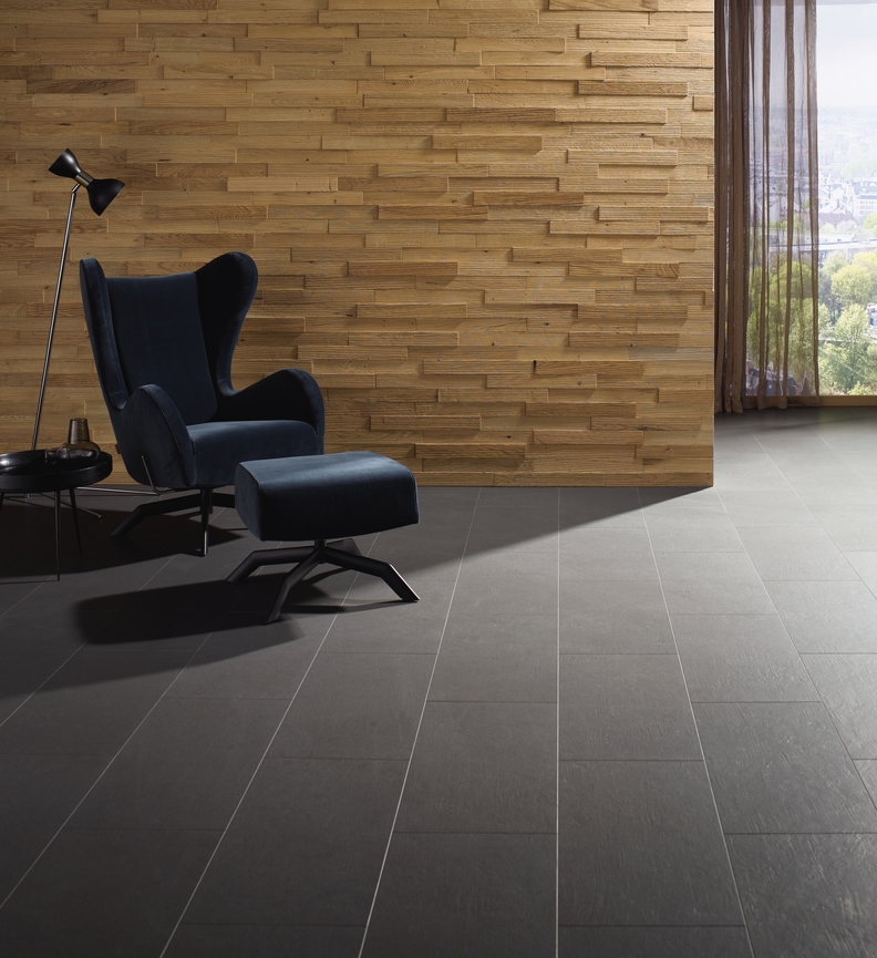 Деревянные стеновые панели Haro Wall Nevada 3D Дуб River Дымчатый 538 860 496×62×3,7-7,3 фото в интерьере