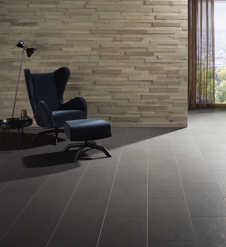 Деревянные стеновые панели Haro Wall Nevada 3D Дуб River Серый 538 861 496×62×3,7-7,3 фото в интерьере