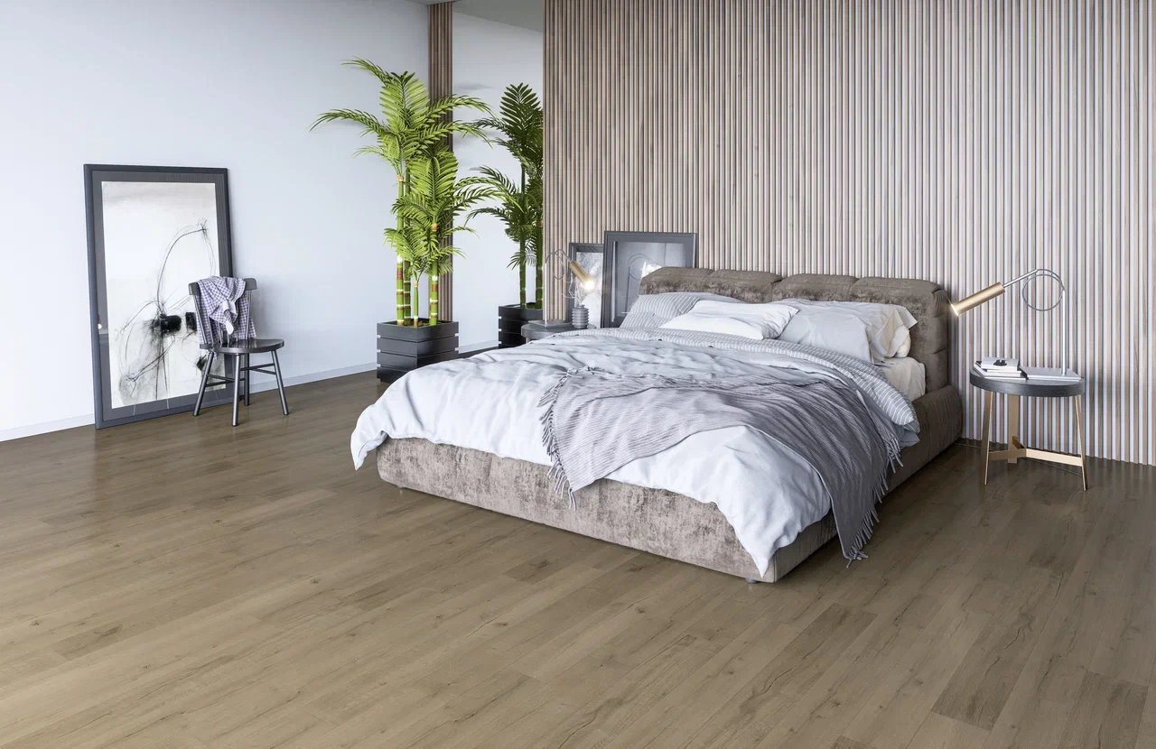 Кварцвиниловый SPC ламинат Fargo Comfort Дуб Марракеш 81996-10 1220×180×4 фото в интерьере