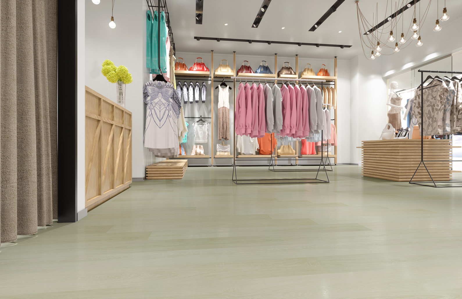 Кварцвиниловый SPC ламинат Fargo Classic Дуб Цюрих 133-37 1220×150×3,5 фото в интерьере