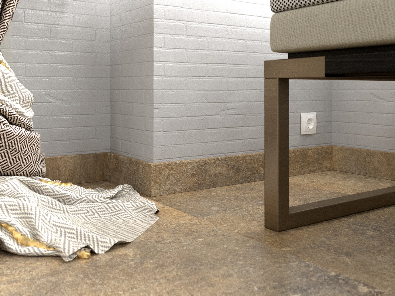 Плинтус МДФ виниловый FineFloor Stone Шато Де Фуа FF-1558/1458 2400×60×12,5 фото в интерьере