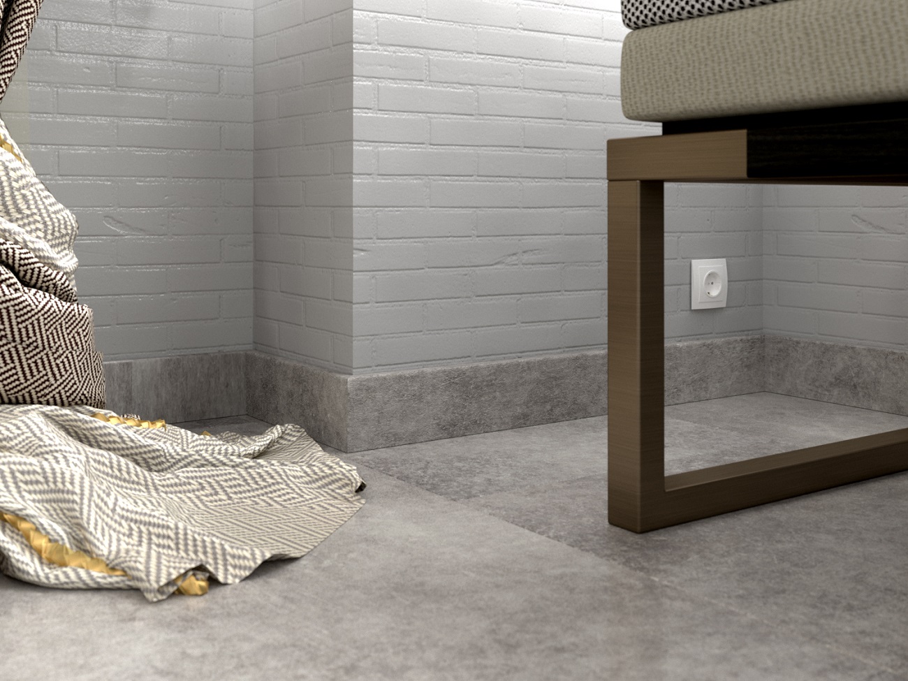 Плинтус МДФ виниловый FineFloor Stone Шато Де Лош FF-1559/1459 2400×60×12,5 фото в интерьере