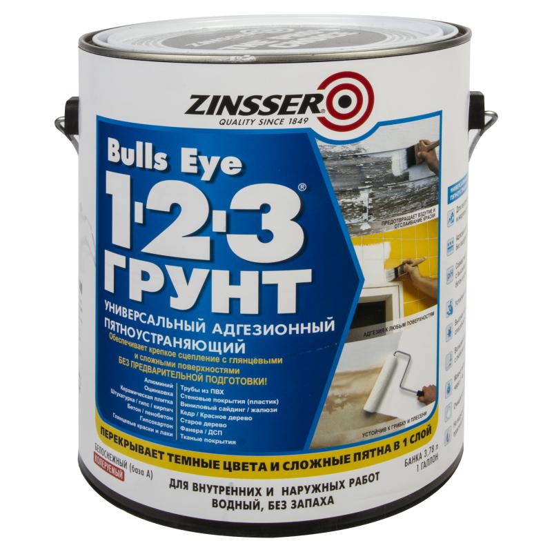 Грунтовка универсальная Zinsser Bulls Eye 2 001 акриловая на водной основе 3,78 л Грунтовка универсальная Zinsser Bulls Eye 2 001 акриловая на водной основе 3,78 л