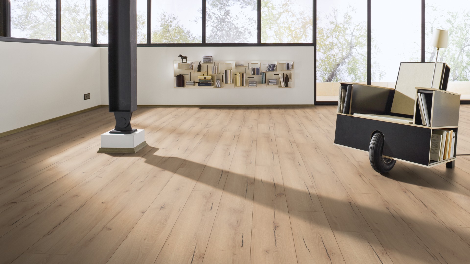 Ламинат Meister LL 150 Дуб Лайт крэкд Light cracked oak 600007-2052220-06258 2052×220×8 фото в интерьере