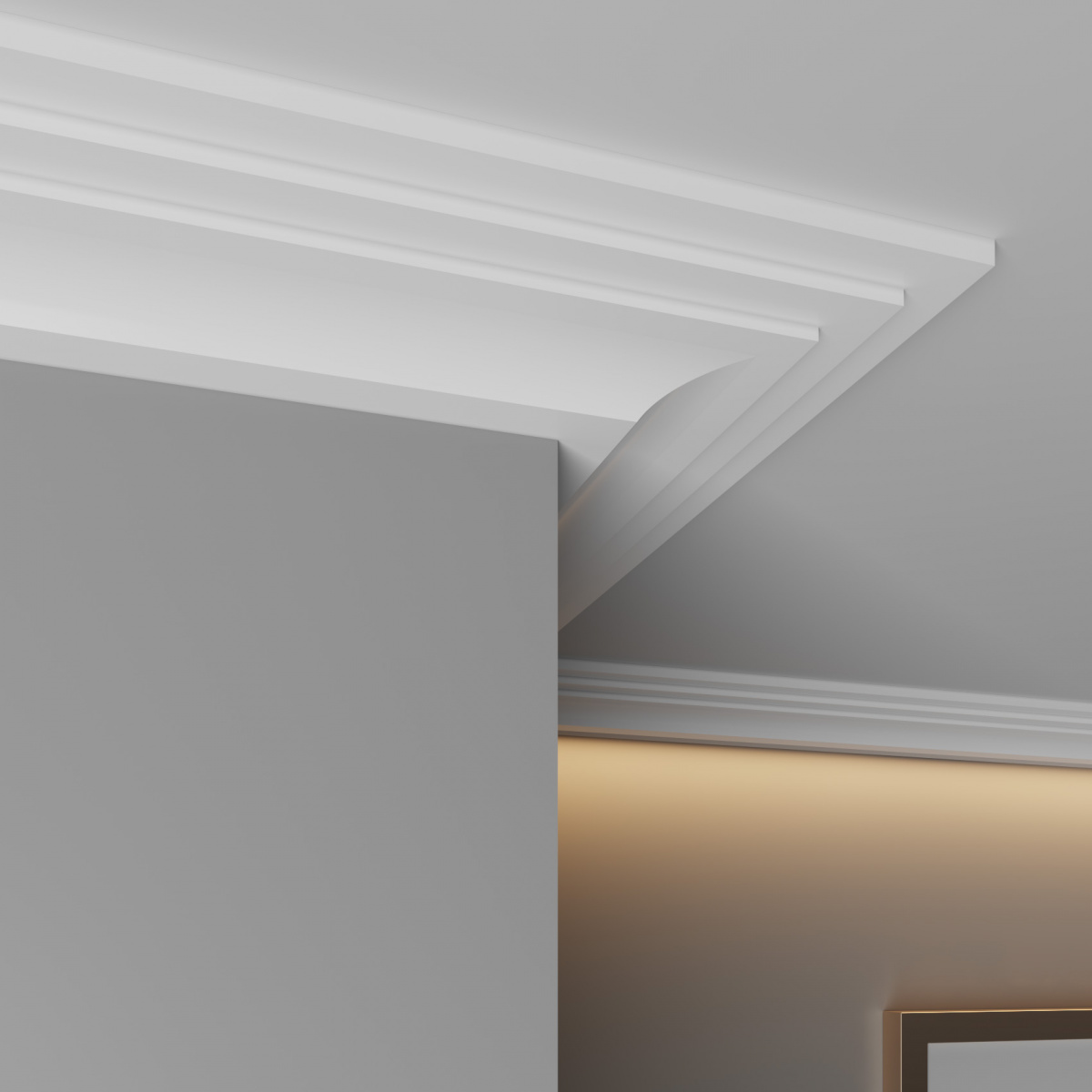 Потолочный плинтус ЛДФ под покраску Ultrawood CR 0027 2440×15×50 фото в интерьере