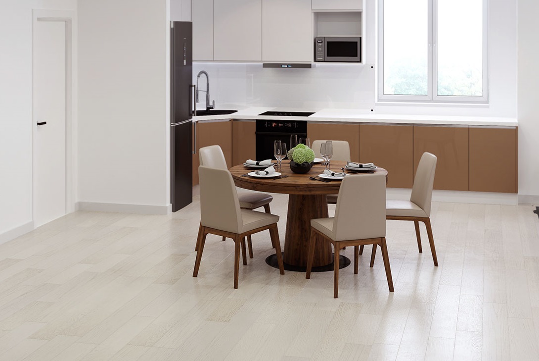 Инженерная доска Gran Parte Дуб Бианко Bianco 018 элит 500−1500×155×15 фото в интерьере