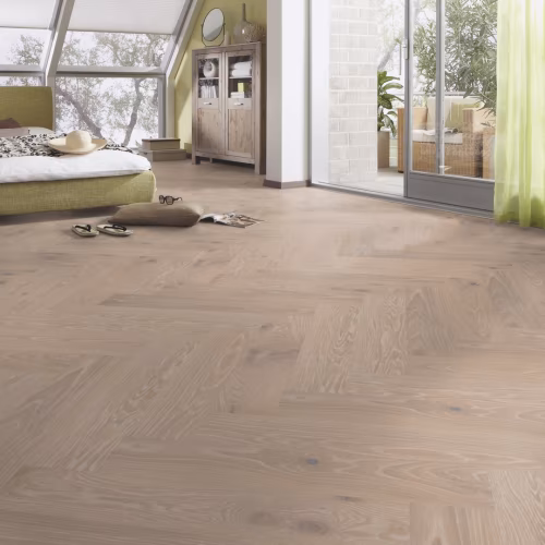 Паркетная доска Meister PS 500 Residence Дуб витал Белоснежный 8803 елка 710×142×13