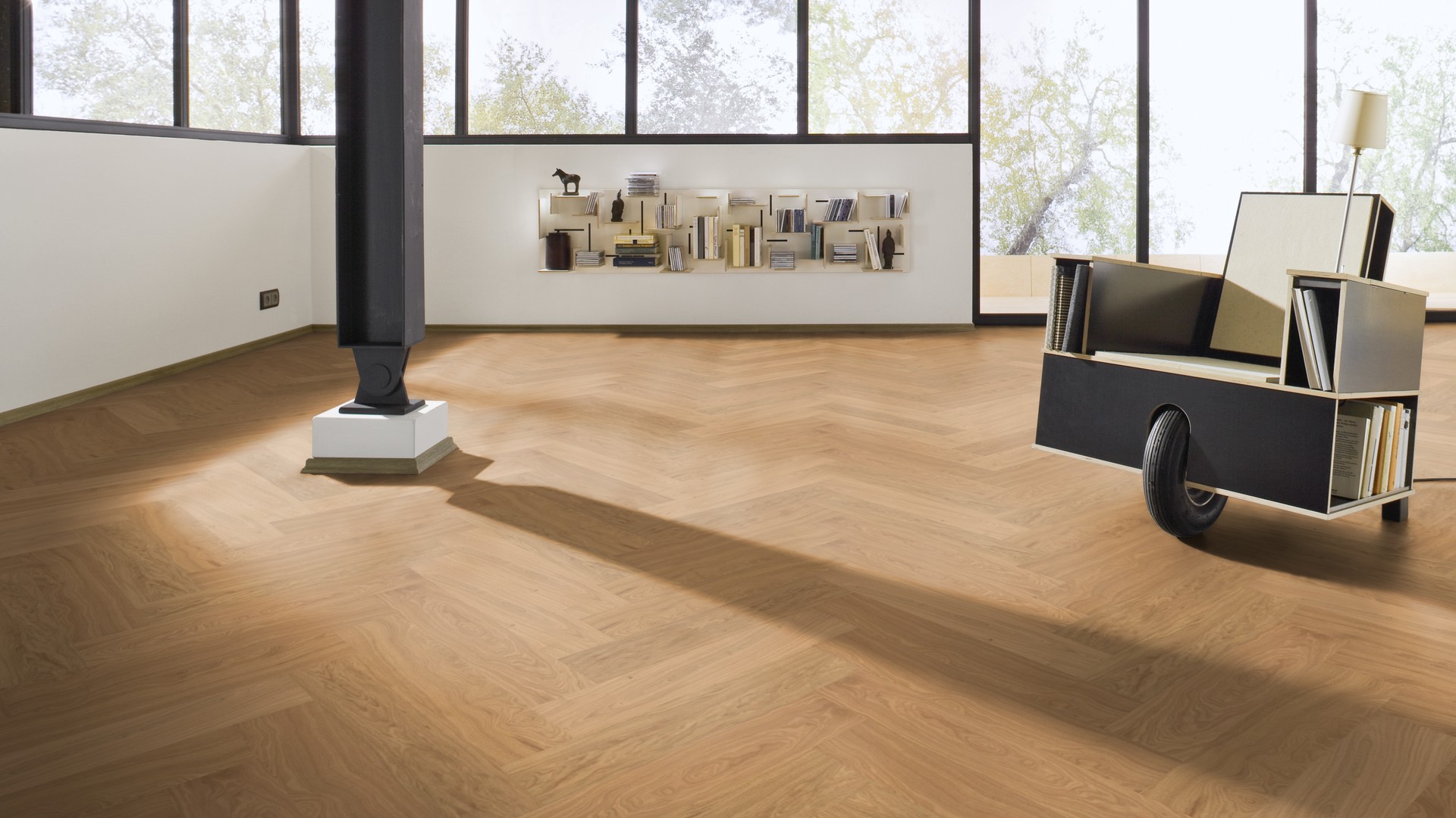 Паркетная доска Meister PS 500 Residence Дуб гармония лак 8027 елка 710×142×13 фото в интерьере