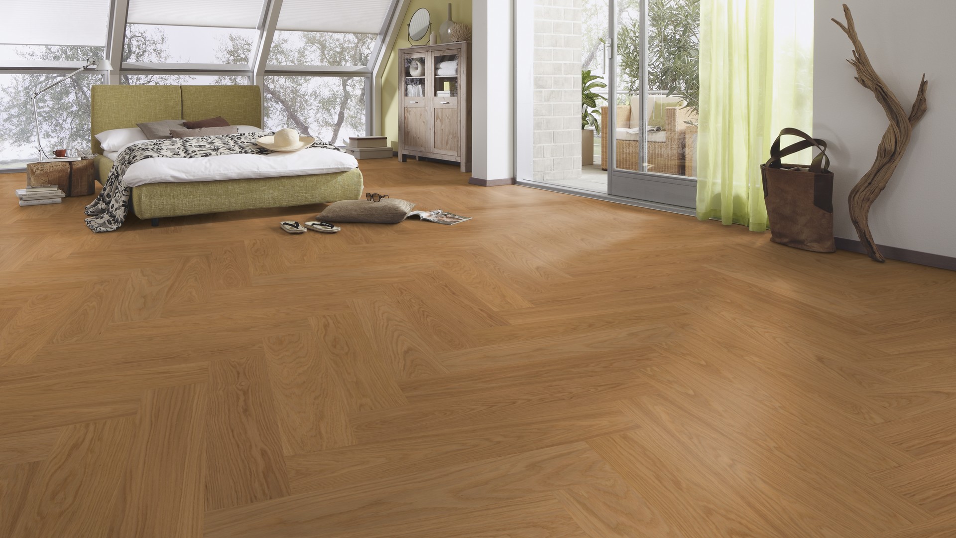 Паркетная доска Meister PS 500 Residence Дуб гармония масло 8807 елка 710×142×13 фото в интерьере