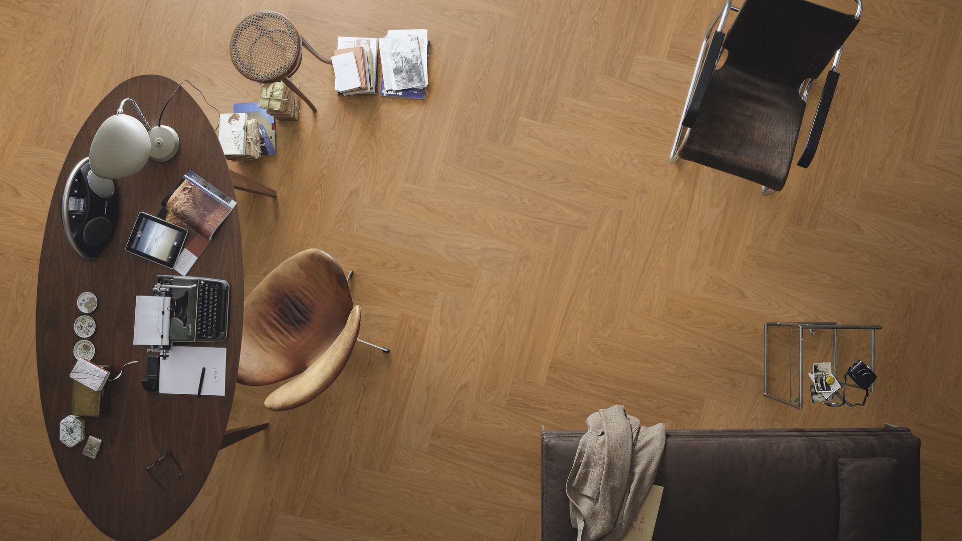 Паркетная доска Meister PS 500 Residence Дуб гармония масло 8807 елка 710×142×13 фото в интерьере