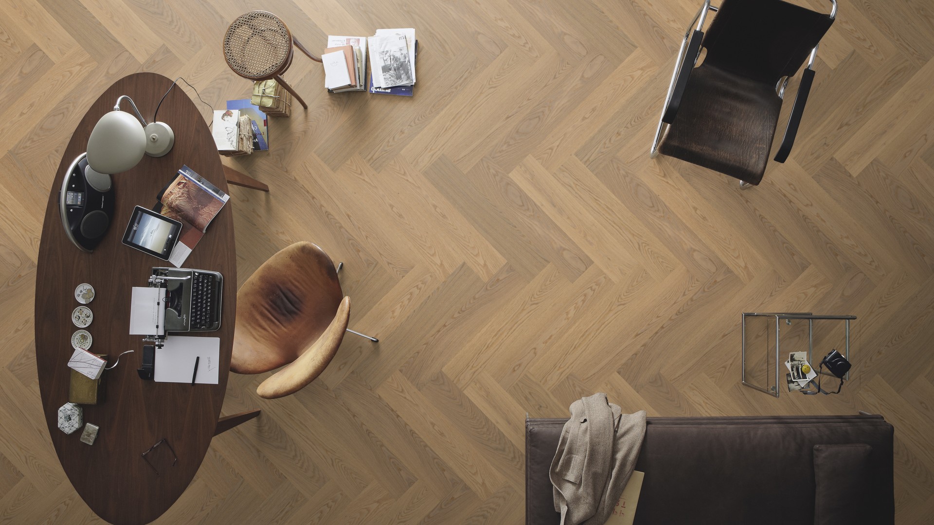 Паркетная доска Meister PS 500 Residence Дуб гармония Простой лак 8817 елка 710×142×13 фото в интерьере