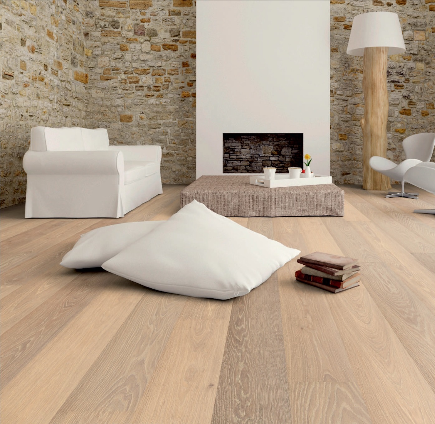 Паркетная доска Hain Ambient Oak Cappuccinobrown 2200×195×15 фото в интерьере