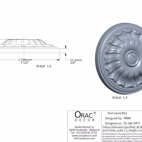 Потолочная розетка под покраску Orac Decor R11 19см