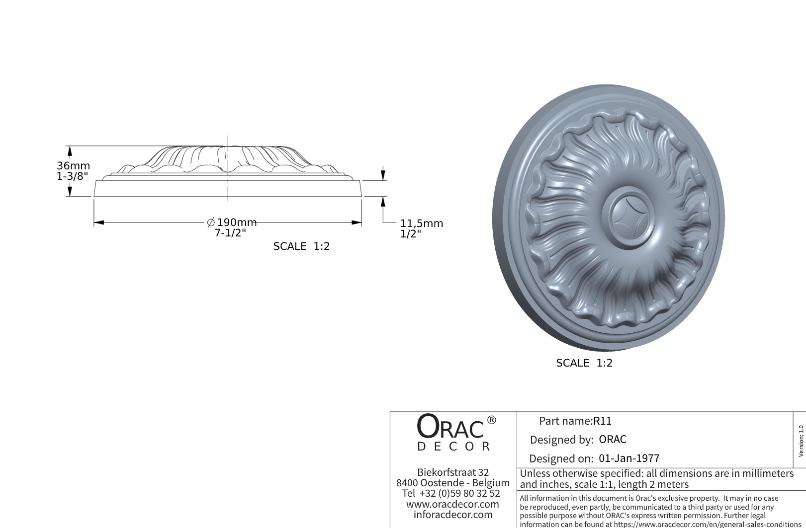 Потолочная розетка под покраску Orac Decor R11 19см