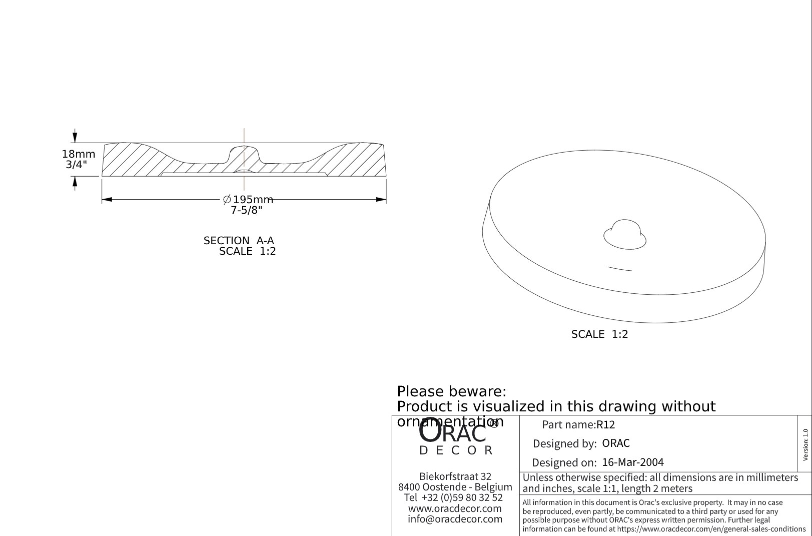 Потолочная розетка под покраску Orac Decor R12 19,5см