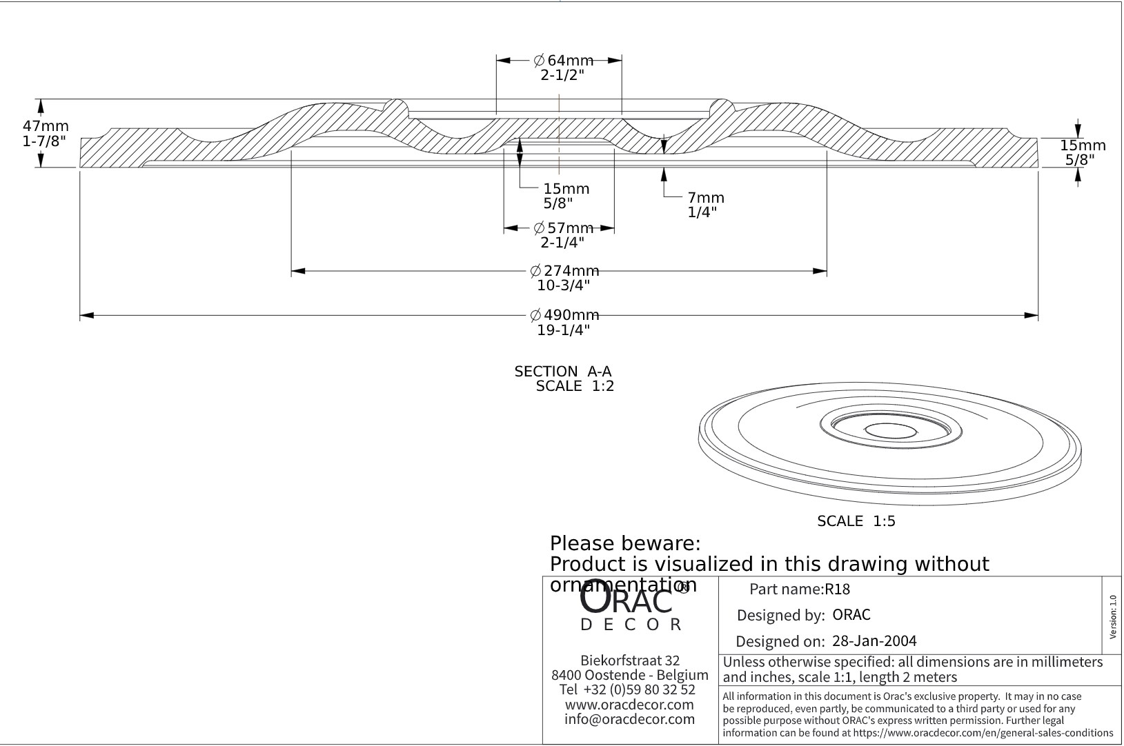 Потолочная розетка под покраску Orac Decor R18 49см