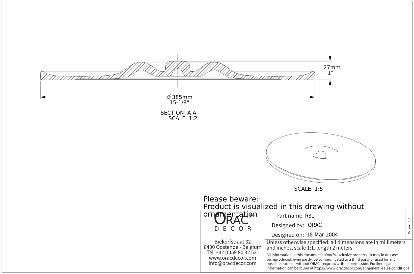 Потолочная розетка под покраску Orac Decor R31 38,5см