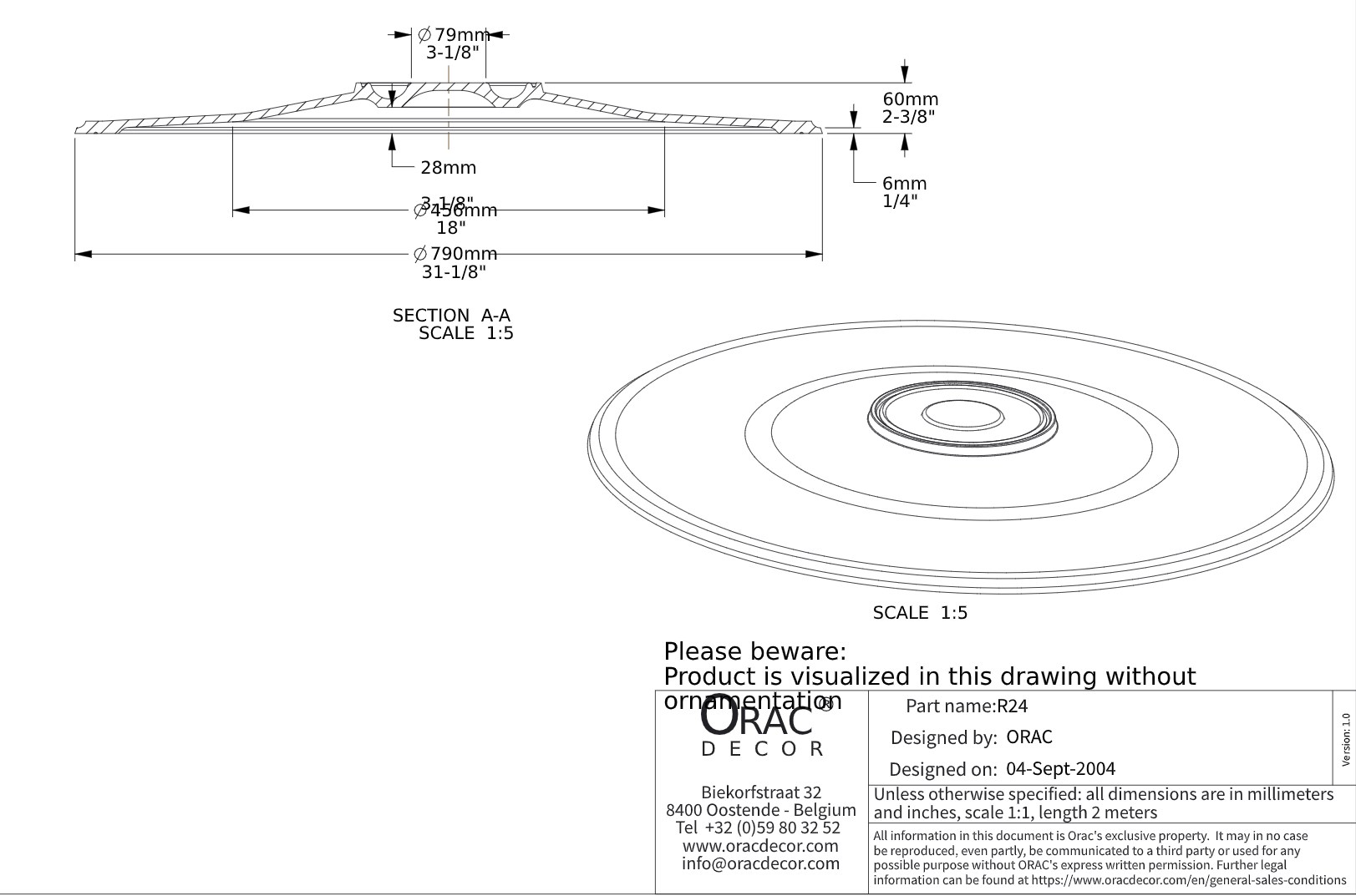 Потолочная розетка под покраску Orac Decor R24 79см