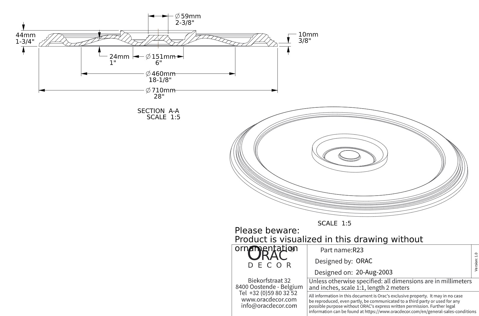 Потолочная розетка под покраску Orac Decor R23 71см