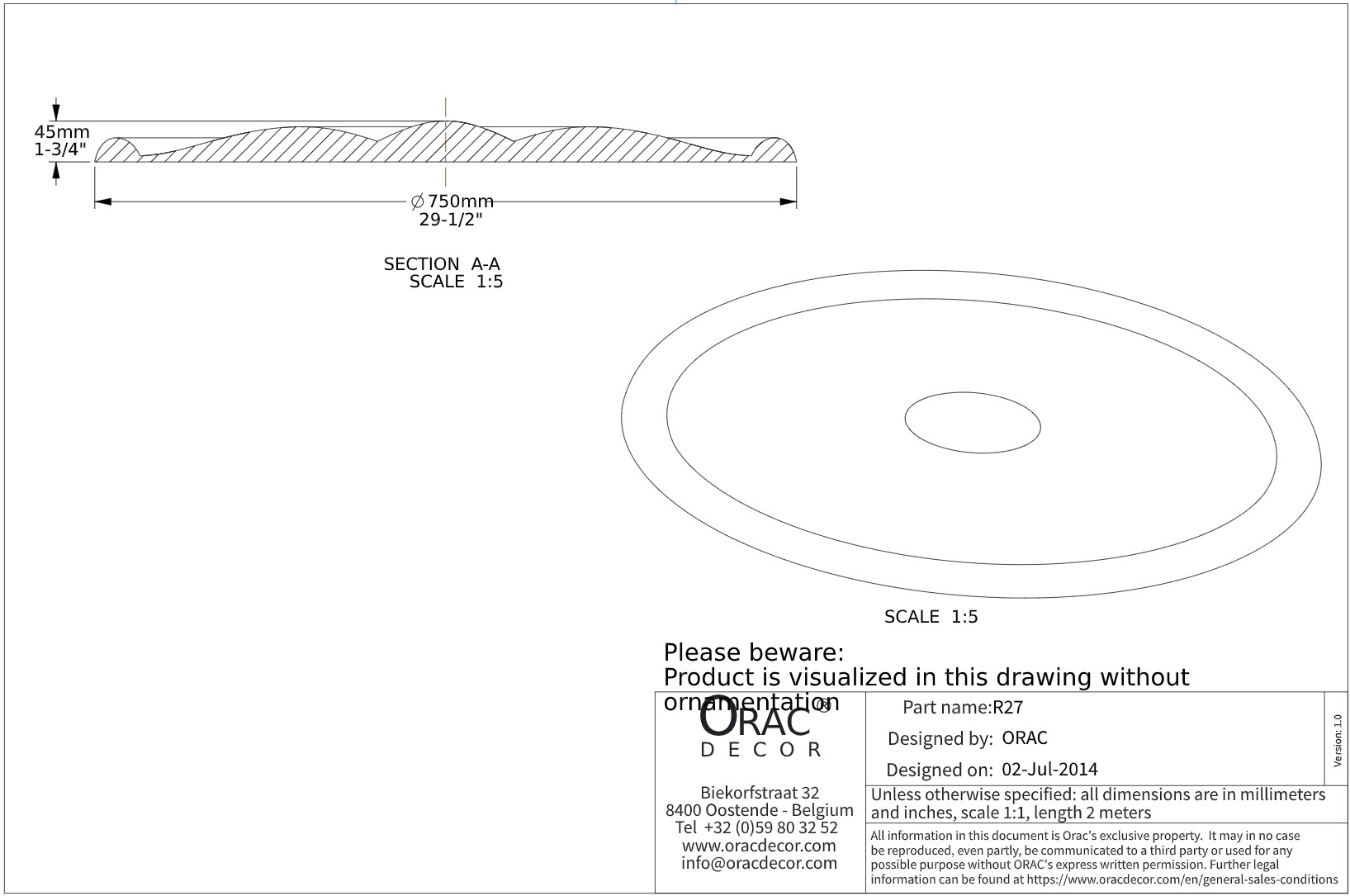 Потолочная розетка под покраску Orac Decor R27 75см