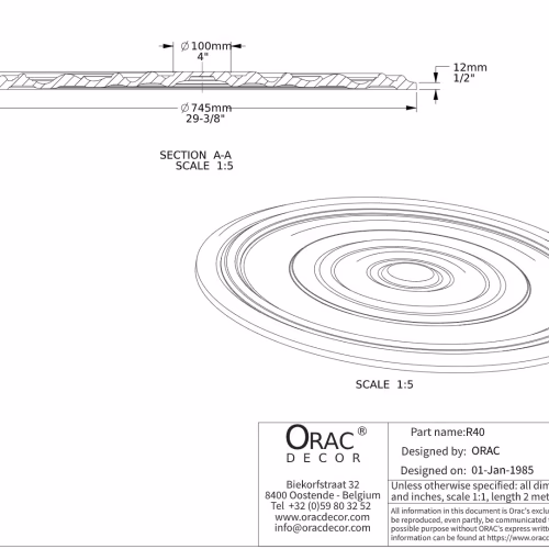 Потолочная розетка под покраску Orac Decor R40 74,5 см