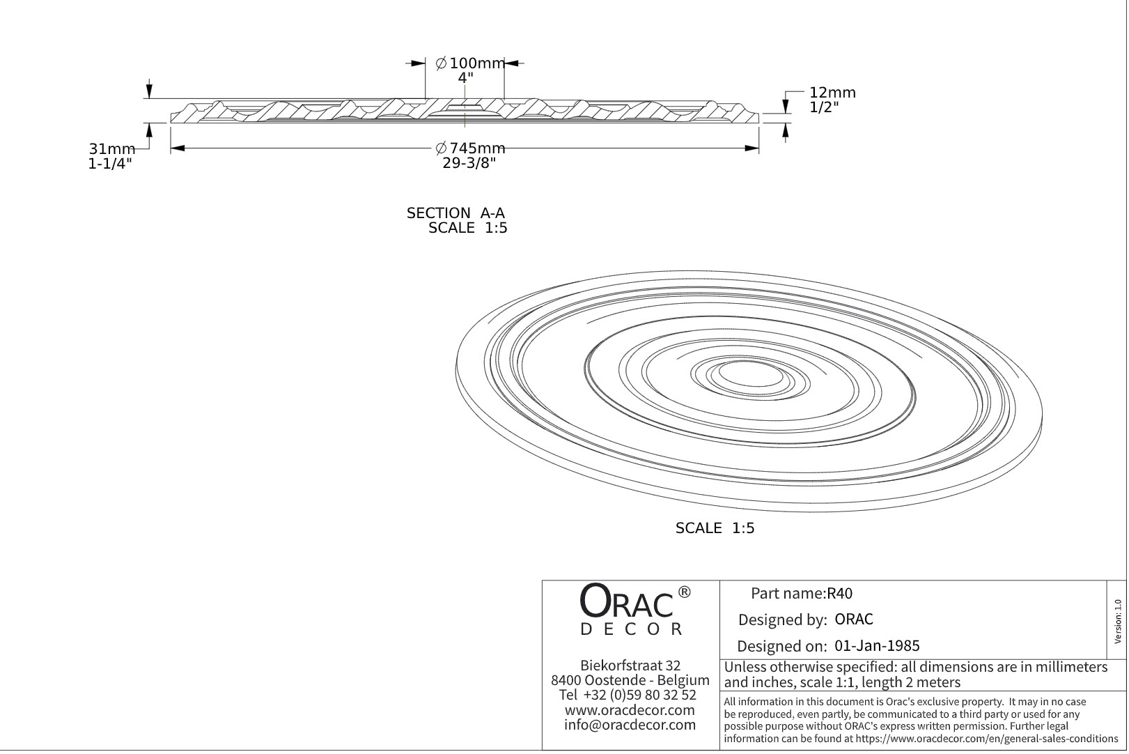 Потолочная розетка под покраску Orac Decor R40 74,5см