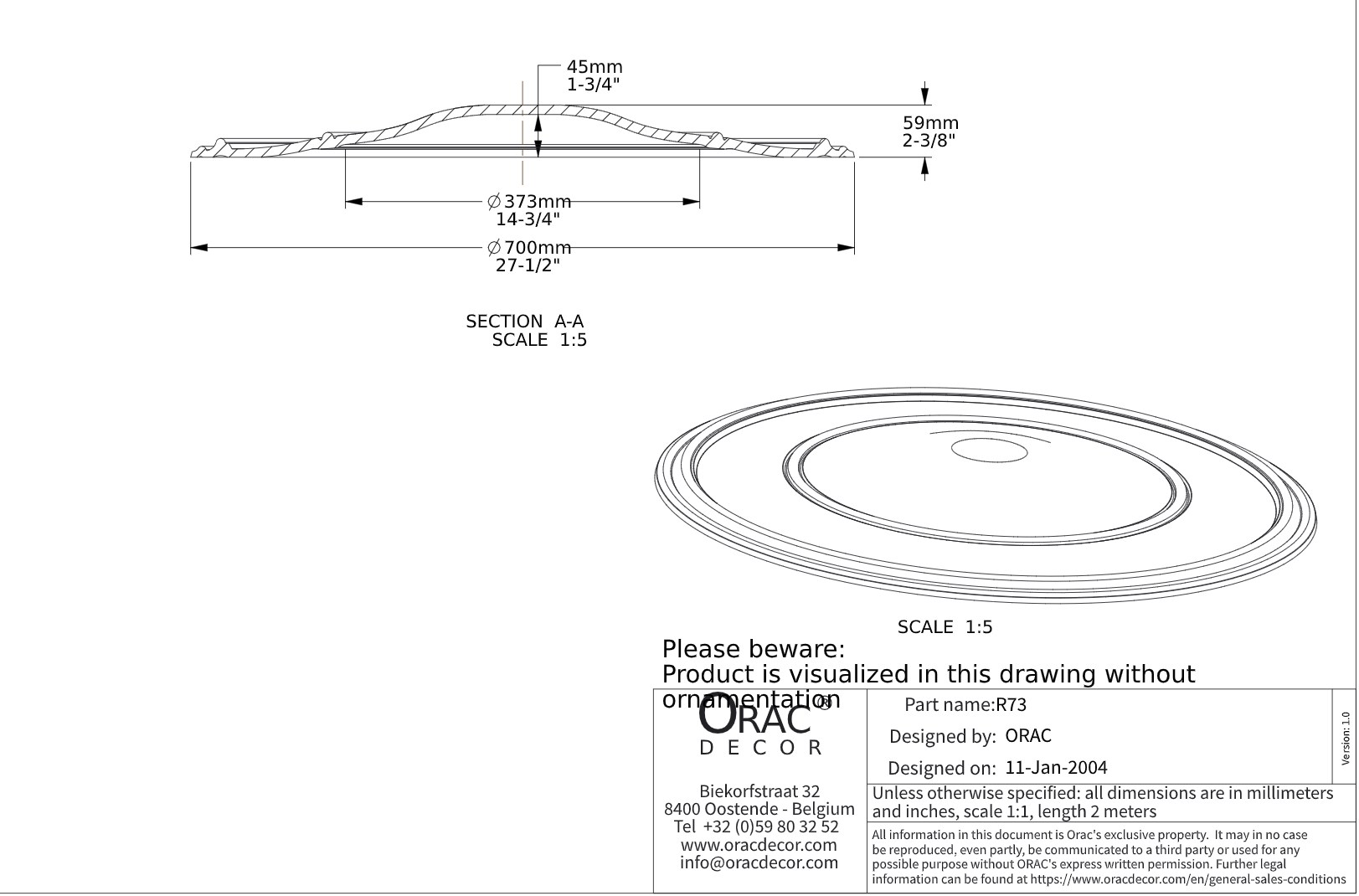 Потолочная розетка под покраску Orac Decor R73 70см