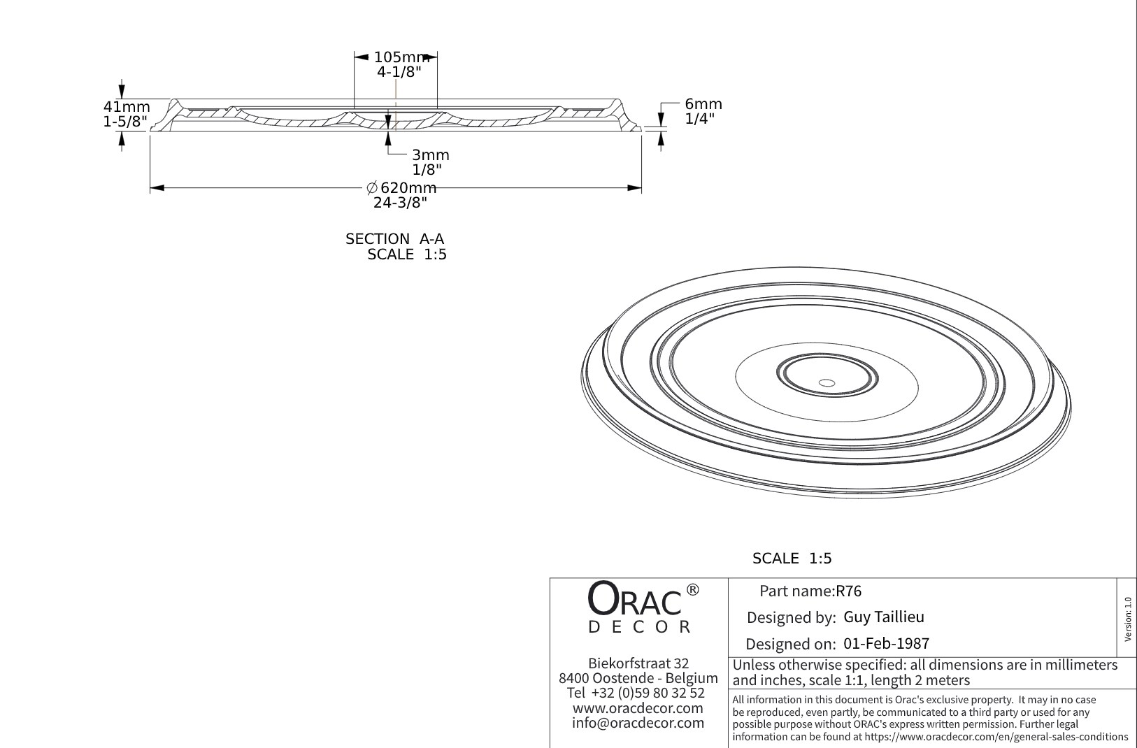 Потолочная розетка под покраску Orac Decor R76 62см