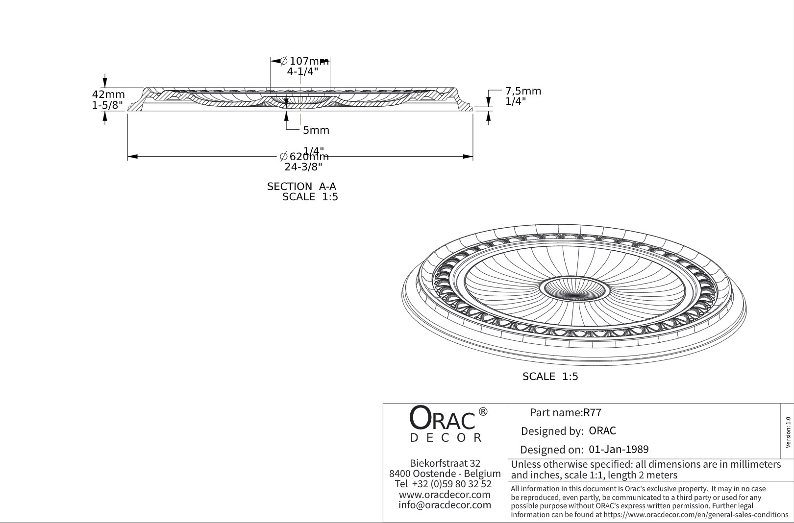 Потолочная розетка под покраску Orac Decor R77 62см