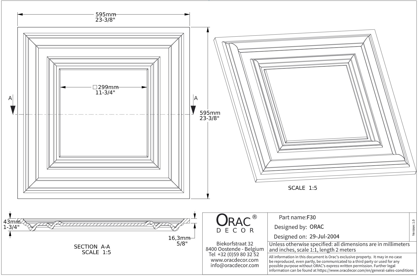 Потолочная плитка под покраску Orac Decor F30